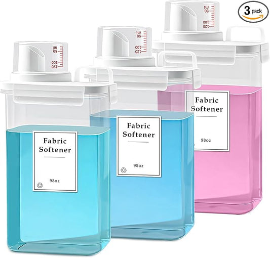 3 Pack Laundry Detergent Dispenser, 98oz Detergent Dispenser, Refluxable Laundry Detergent Container, Plastic Liquid Laundry Detergent Dispenser for Laundry Room Organization with 6 Labels