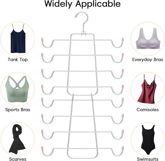 TomCare 4 Pack Space Saving Hangers, Tank Top and Leggings Organizers | 360° Swivel Design, 20 Clips for Leggings and Yoga Pants, Stainless Steel Hanging Closet Organizer