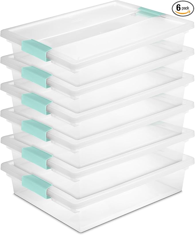 Sterilite Clip Box, Stackable Clear Plastic Bins- Large, 6-Pack | Storage Containers with Latching Lids for Writing, Arts or Crafts Supplies - Home, Office, Classroom & Workshop Organization