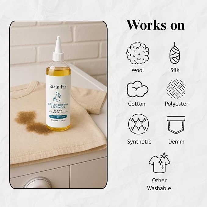 Oil & Grease Stain Remover for Clothes (8.72oz) – For Laundry | Removes Dried, Set-In Cooking Oil, Engine & Mechanic Grease Stains – Deep Fabric Spot Remover, Safe for All Fabric Types