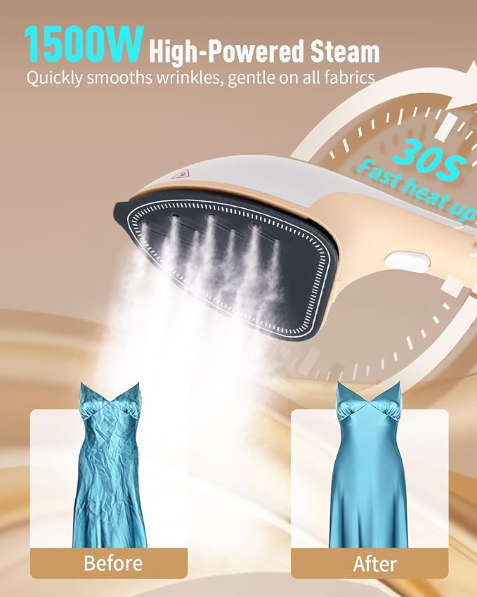 3-in-1 Steamer for Clothes, 1500W Leak-Proof, 330ml | 1500W, 30s Fast Heat-Up, Includes Heat-Resistant Glove & Brush, For Home & Closet Use, 120V