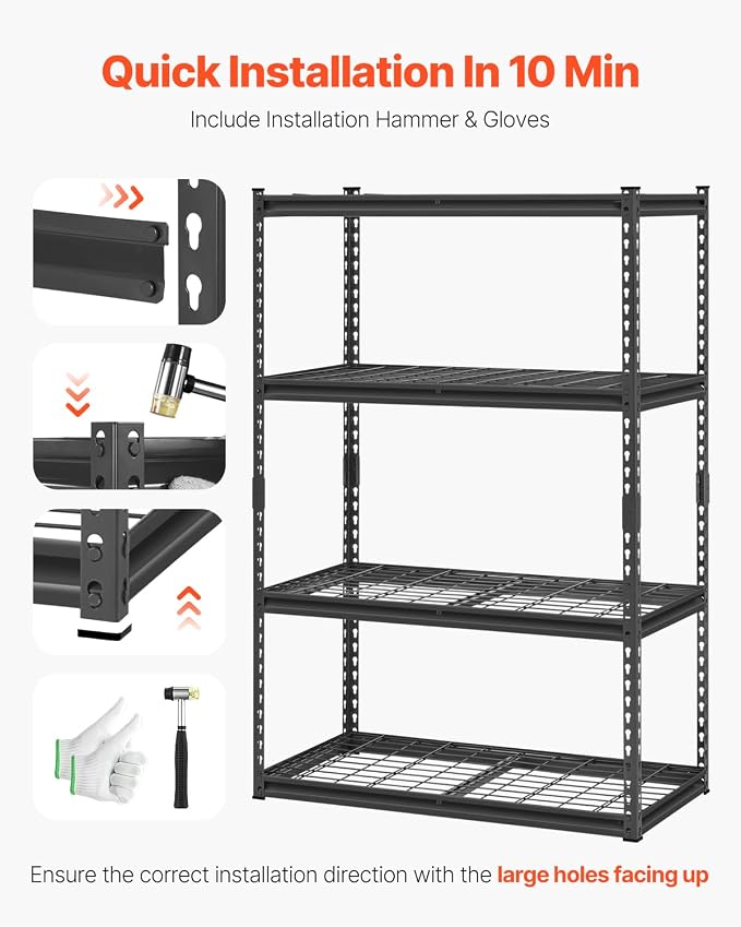 VEVOR Storage Shelves, 2400 lbs, 4 Tier Heavy Duty Garage Shelving, 20" D x 40" W x 60" H Adjustable Metal Shelves for Industrial Shelving Unit Utility Shelf, for Kitchen, Warehouse, Basement, Black