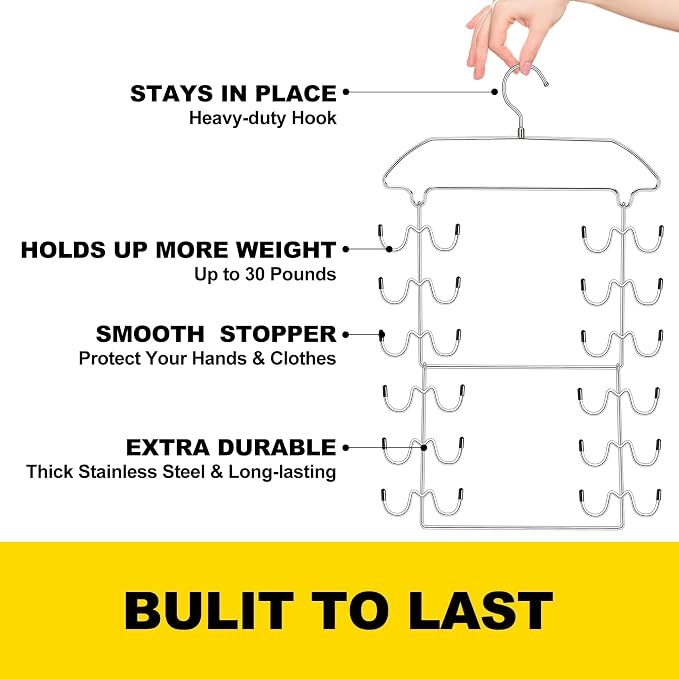 2 Pack Tank Top Hanger Space Saving, 360° Rotating Closet Organizers and Storage, 6 Tier Metal Bra Organizer with 24 Hanging Hooks, Small Space Solutions, RV Apartment College Dorm Room Essentials