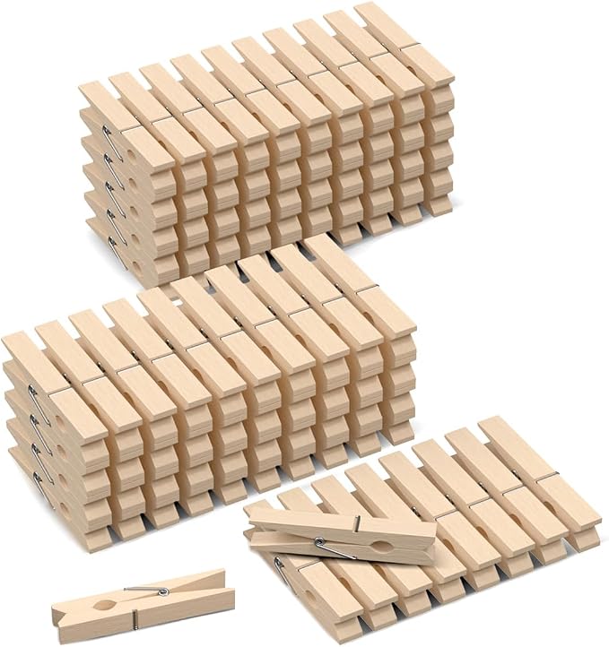 100 Pack Wooden Clothes Pins 2.9 Inch, Heavy-Duty Wood Clothespins | Wooden Clips for Hanging, Crafts, Laundry, Photo Display & Classroom Decoration, Smooth Finish & Rust Resistant Spring