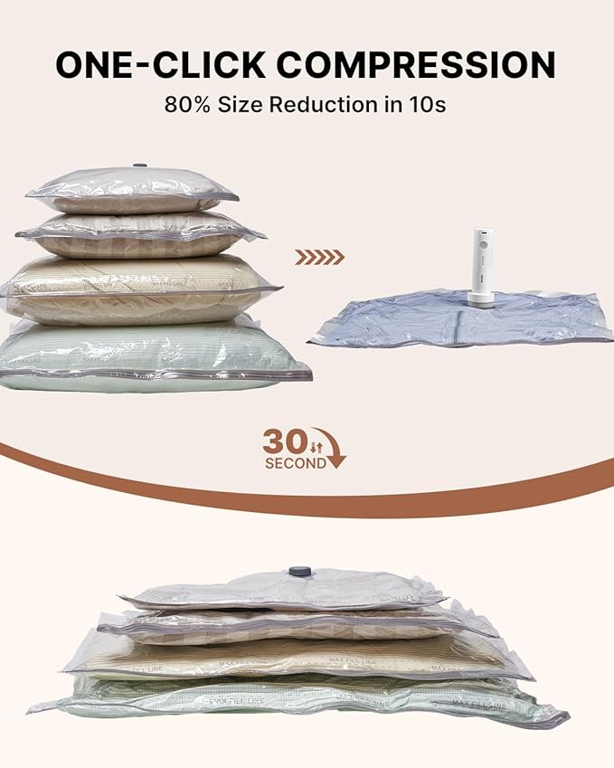 VINTAR 24 Pack Vacuum Seal Bags for Clothing Travel with Wireless Pump | Rechargeable Cordless Pump, Triple-Seal Leak-Proof, 24-Pack 4 Sizes (6J+6L+6M+6S) for Travel Luggage, Suitcase, Home Storage