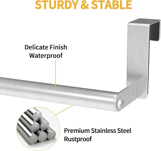 STWWO Over the Door Towel Rack, Kitchen Towel Holder Over Cabinet Door Towel Bar Stainless Steel for Cupboard for Kitchen Dish Towel Holder Hanger Rv Towel Rack, 2 Pack (Brushed Nickel)