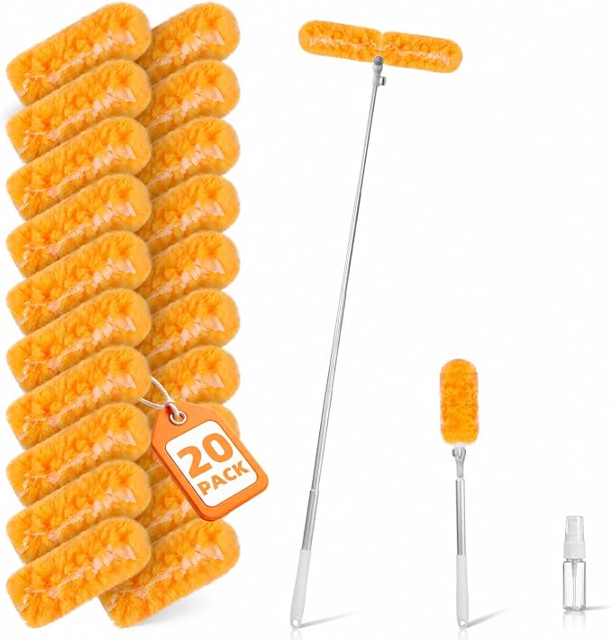 6 ft Extendable Duster Kit with 20 Refills for Swiffer Duster | 360 Heavy Duty Duster Refills, 5X Microfibers Trap Dust, Long Extended Handle for Ceiling Fan, Vents and Hard to reach Areas