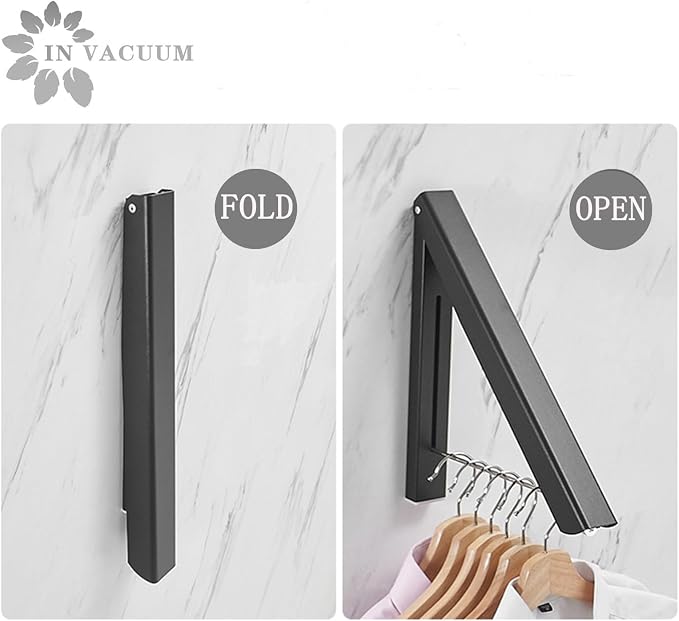 Clothes Drying Rack, Laundry Racks for Drying Clothes, Foldable Retractable | Wall Mounted Retractable Clothes Hanger for Laundry Room, Garage, Indoor & Outdoor Use, Aluminum (1 Racks, Black)