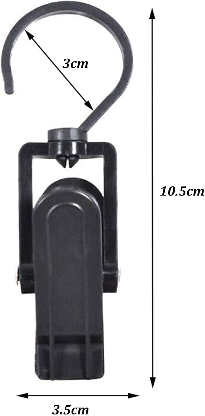 10 PCS Super Strong Plastic Swivel Hanging Hooks Home Swivel Laundry Clips Curtain Clips Clothes Pins Beach Towel Clips, 4.3inch, Black