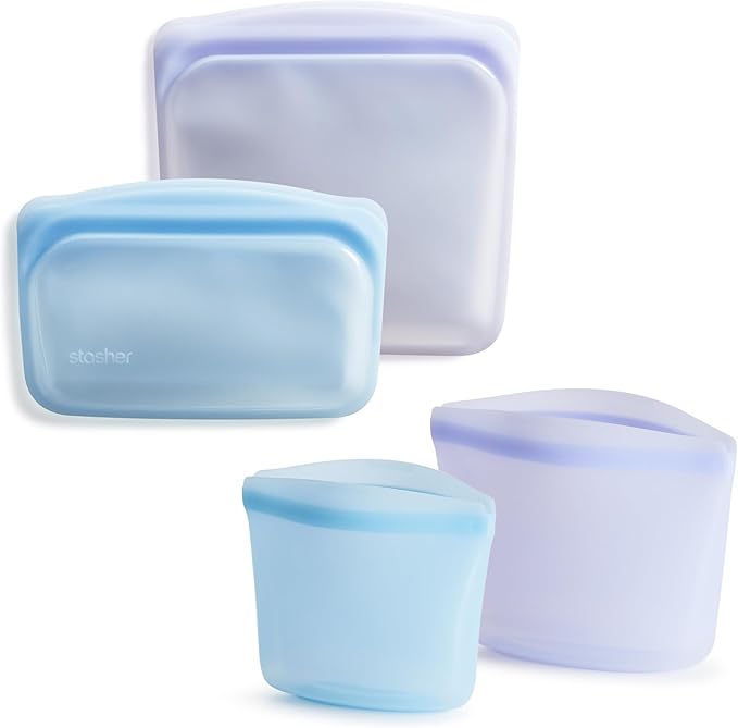 Stasher Premium Reusable Silicone Food Storage Bags, 4-Pack, Multicolor | Food-Safe Silicone, BPA-Free, Leak-Free, Eco-Friendly, Dishwasher, Lunch Bag, Travel Containers, Meal Prep, Lunch, Travel