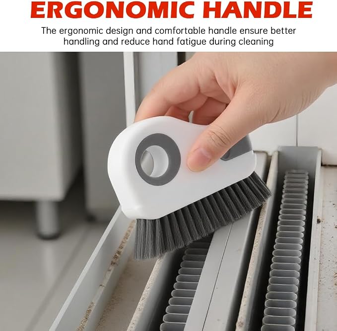2Pcs Window Track Cleaner with Hard Bristle Brush & Scraper, 2-in-1 Groove Cleaning Tool for Sliding Door Tracks, Window Sills, and Seal Crevices