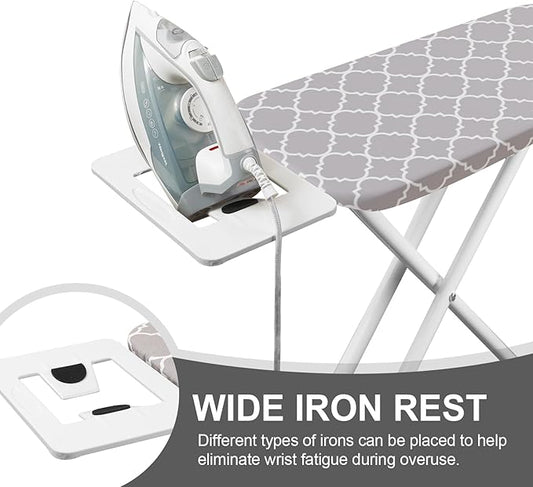 Ironing Board,Foldable Ironing Board Adjustable Height Compact Iron Board Thick Steel Tube Iron Board with Holder,Replacing Cloth Cover and Mini Handheld Gloves,Gift for Women(Grey Texture)
