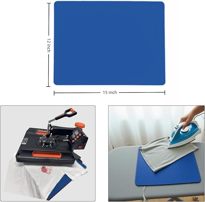 LGIB Silicone Heat Press Mat 15x12 Inch, Heat Resistant & Fireproof, Double Sided Washable Heat Press Pad for Vinyl Ironing HTV Transfer Sublimation & Crafting Projects,Blue