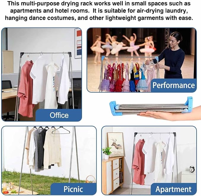 Portable Mini Clothes Compact Rack for Camping, Collapsible and Foldable Clothing Rack for Small Spaces, No-Installation Garment Rack for Indoor Outdoor Laundry Drying (Black)