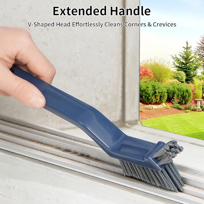 3-in-1 Grout Brush and Crevice Cleaner,with V-Shaped Bristles & Hair Clip-Multi-Surface Gap Cleaning Tool for Bathroom Tiles,Kitchen,Window Tracks,and Narrow Corners (Blue)