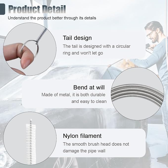 Long Drain Wire Brush, 60 Inch Flexible Pipe Tube Brush, Nylon Stainless Steel Sunroof Drain Cleaning Tool & Straw Cleaning Brush for Home, Kitchen, Fish Tank, Water Pump Accessories