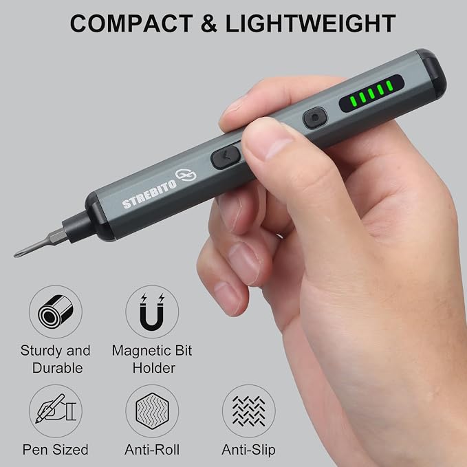 STREBITO Mini Electric Screwdriver Set, 70 in 1 Small Electric Screwdriver | 64 S2 Preicison Bits, 5 Torque Settings, 4 LED Lights, Mini Power Screwdriver Repair Tool Kit for Computer PC, Electronic, RC