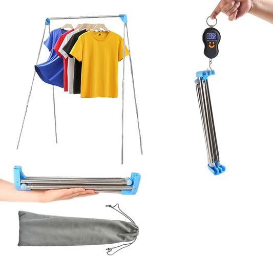Portable Travel Garment Rack, Compact Stainless Steel Foldable Drying Rack | Mini Retractable Clothes Rack for Laundry, Travel, Camping, Hotel Room, Dance Costume