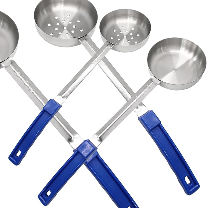 4PCS 8 oz Portion Control Serving Spoons,Measuring Ladle Scoops Food Utensils,Proportion Manage Slotted and Unslotted Scoops for Weight Loss/Kitchen(Blue)