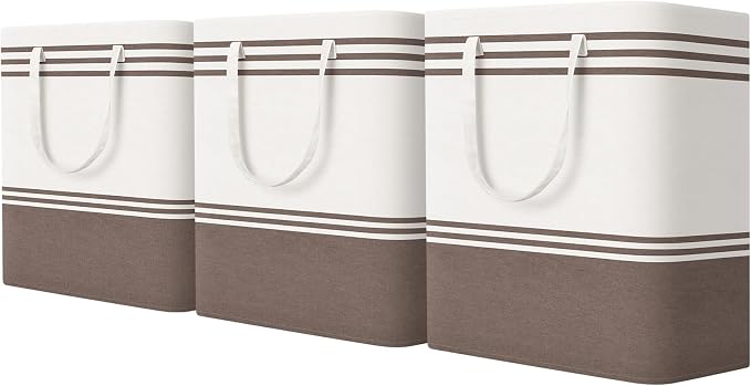 TranquilRelax 3-Pack Laundry Basket, Laundry Hamper, Khaki-100L | Freestanding＆Water-Resistant Laundry Hamper, Collapsible Tall Clothes Hamper with Carry Handles for Clothes, Laundry Basket