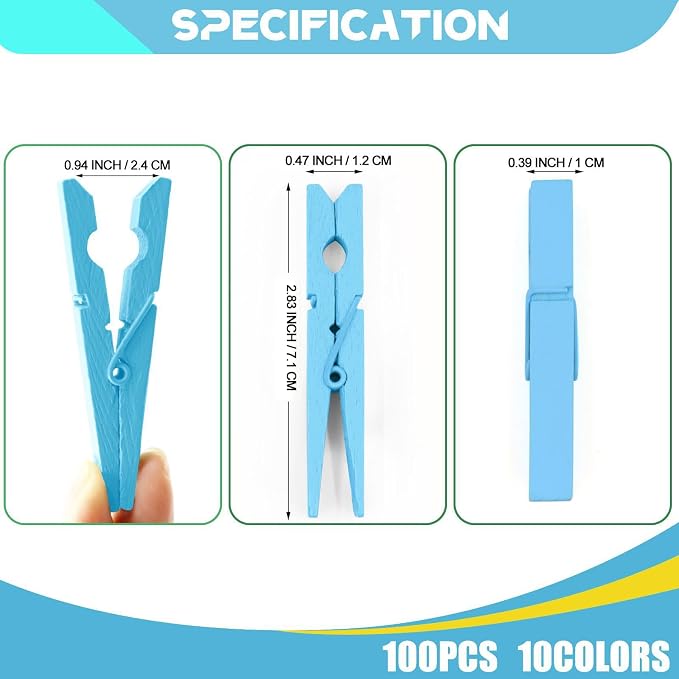100 Pcs White Clothes pins - 2.9 Inch Wooden Clothespins Cheer Clips | Vibrant for Crafts Classroom Decorations Clothing Pictures Laundry Solid Wood No Splinters Fade‑Proof