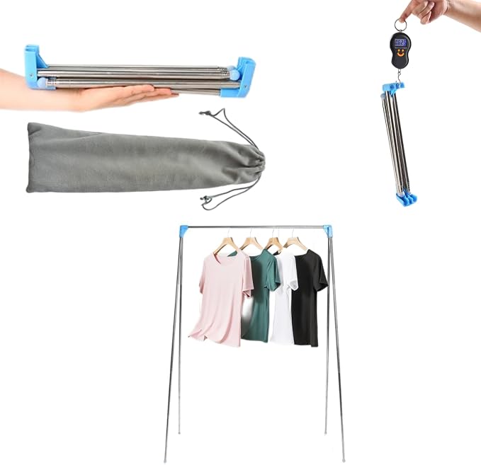 Portable Travel Garment Rack, Stainless Steel Foldable Drying Clothes Rack | Mini Drying Racks for Travel, Camping, Hotel Room, Laundry, Dance, Indoor, Outdoor