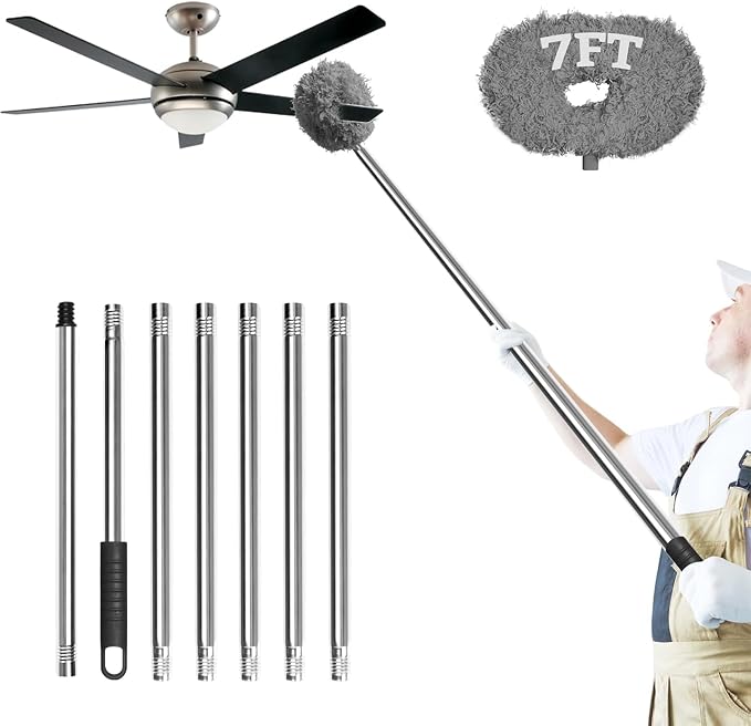 Eunice 13-78 Inches Ceiling Fan Duster with Extension Pole | Extendable Microfiber Cleaning Brush for High Ceiling, Blades, Cobwebs, Adjustable Dusting Tool for Home, Window,Door(Gray)