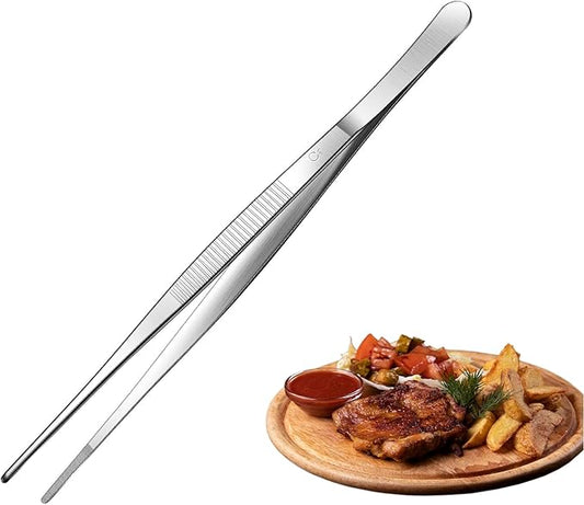 Aniso long tweezers with precision serrated kitchen tweezers tongs for barbecue and hand-made stainless steel cooking tweezers（8 inches）