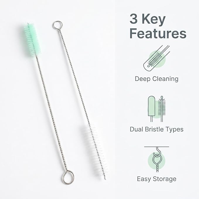 Straw Cleaner Brush, Reusable Metal Handles Straw Cleaner Brush Extra Long for Stanley Mug 40, 30, 20 oz, 10mm Wide for Sippy Cup, Water Bottle and Tubes