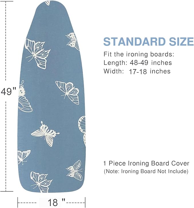 VividPaw Ironing Board Cover and Pad 18x49, Extra Wide, Thick Padding, Elastic Edge, Silicone Coated, Resist Scorching, Heavy Duty Iron Board Covers (Butterfly, 18" x 49")