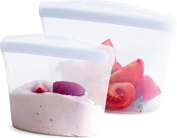 Stasher Silicone Reusable Food Storage Bags, 2-Pack Bowls, Reusable Freezer Bags, Microwave, Dishwasher, Oven Safe, Sous Vide, Lunch Containers, Eco Friendly, Food-safe Silicone Snack Bag, Clear | Reusable Food Bags