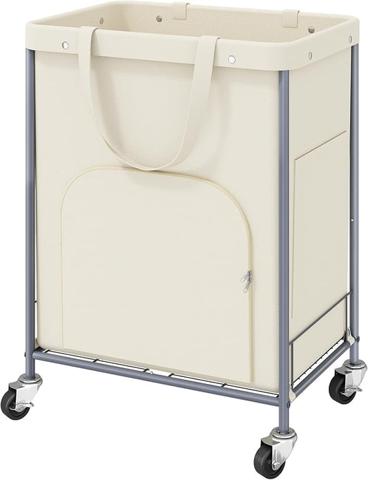 170L Large Laundry Basket with Wheels, Rolling Laundry Hamper Easy Access Clothing Minimizes Bending, Laundry Cart with 4 Silent Casters & Removable Bag for Bedroom, Bathroom, Laundry Room, Beige