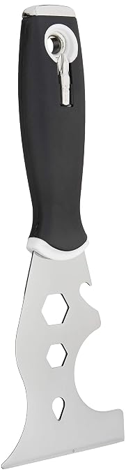 Amazon Basics 14-IN-1 Soft Grip Painters Tool with Hammer End, Paint Scraper, Nail Puller, Roller Cleaner, 3", Black