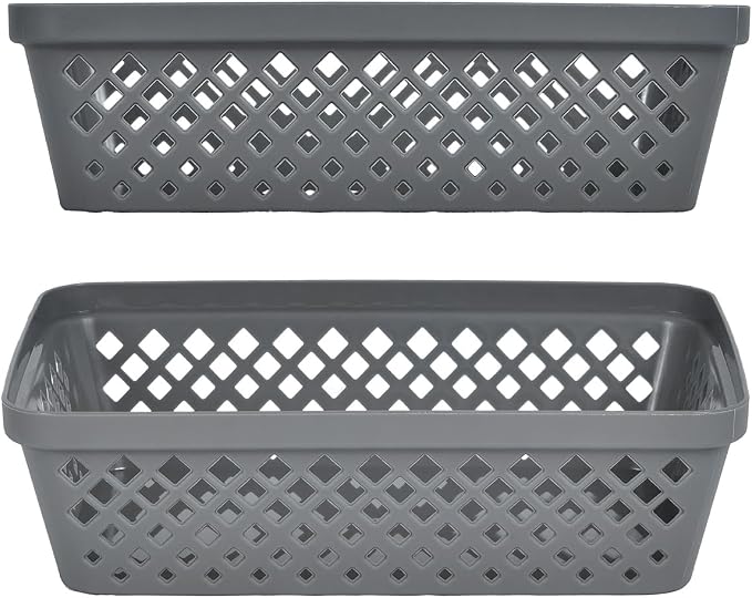 Glad Plastic Storage Basket Set - Multipurpose Drawer Trays, Kitchen Pantry Containers, and Bathroom Bins - 6 Pack Medium Organizers, Grey
