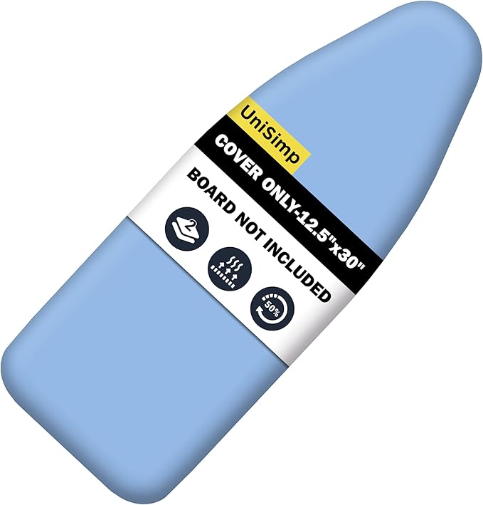 UniSimp Small Ironing Board Cover and Pad 12.5"x30" Small Iron Board Cover with Padding, Tabletop Mini Ironing Board Cover and Pad Small Size, Cotton Canvas, Heat Resistant, Drawstring Closure Blue