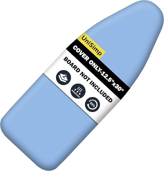UniSimp Small Ironing Board Cover and Pad 12.5"x30" Small Iron Board Cover with Padding, Tabletop Mini Ironing Board Cover and Pad Small Size, Cotton Canvas, Heat Resistant, Drawstring Closure Blue