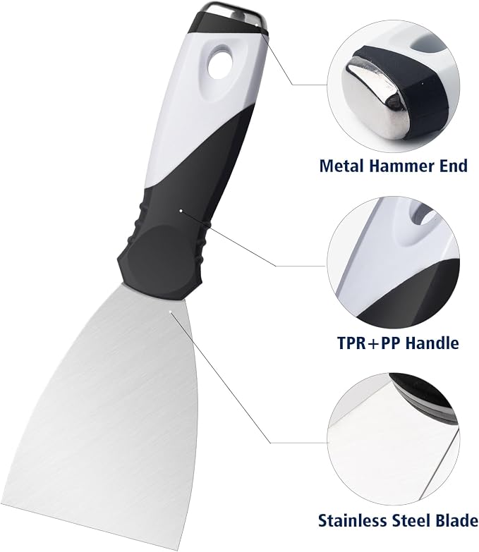 Mister Rui 3Pack 3" 5" 6" Stainless Putty Knife & Paint Scraper, Hammer End | 3" 5" 6" stainless putty knife and paint scraper with hammer end. for wood, paint removal, taping. Durable & rust-resistant
