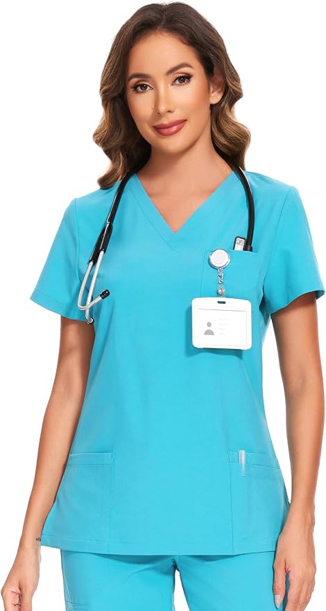 Scrubs Tops for Woman - Soft Stretch, V-Neck Tops | 3 Pockets, Side Split Design, Short Sleeve, Breathable & Lightweight Nursing Shirt, Easy-Care Fabric for All-Day Comfort