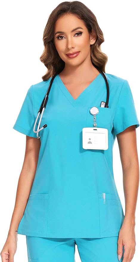 Scrubs Tops for Woman - Soft Stretch, V-Neck Tops | 3 Pockets, Side Split Design, Short Sleeve, Breathable & Lightweight Nursing Shirt, Easy-Care Fabric for All-Day Comfort