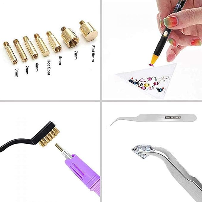 Hotfix Applicator,DIY Hot Fix Rhinestone Setter Applicator Wand Tool Kit Set with 7 Different Sizes Tips,Support Stand (Pink) | DIY rhinestone setter with 7 sizes tips, easy to use for precise hotfix application. Includes support stand for convenience