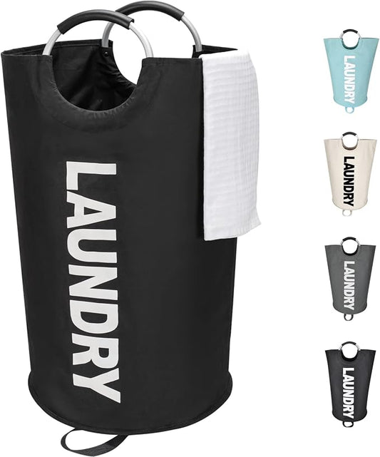 Maxsilan 90L Large Laundry Basket Bag, Collapsible Tall Hamper, Black | Freestanding tall laundry bag & foldable washing basket. Large capacity clothes storage bin with durable sturdy handles