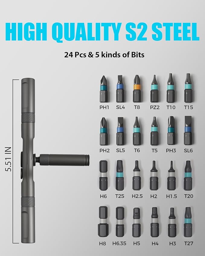 Ratchet Screwdriver Set, magnetic Screwdriver sets, S2 Steel Bits, DIY Combination Flexible Shaft, Suitable for Furniture Assembly, Precision Electrical Appliance Repair, Bicycle Tools