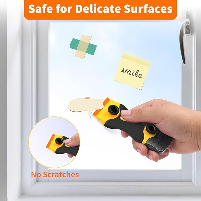 Razor Blade Scraper Tool - Razor Scraper with 40 Metal & Plastic Blades | Scrapper for Cleaning Paint, Decal, Adhesive, Label & Caulk, Glass Scraper for Window, Cooktop, Oven & Stove Top(Yellow)