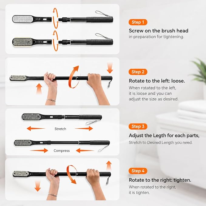 Toe Gap Cleaning Brush, 18.82"-25.98" Telescopic Toe Cleaning Brush Long Handle, Toe Scrubber for Deep Cleaning and Exfoliating for Women and Men, Elderly