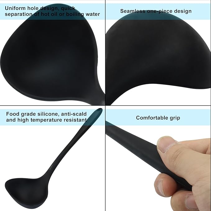 Jiozermi Silicone Soup Ladle, 12-Inch Long Handle Ladle Spoon, Heat Resistant up to 600°F, Nonstick & Seamless Design for Easy Cooking and Serving, Durable and Easy to Clean