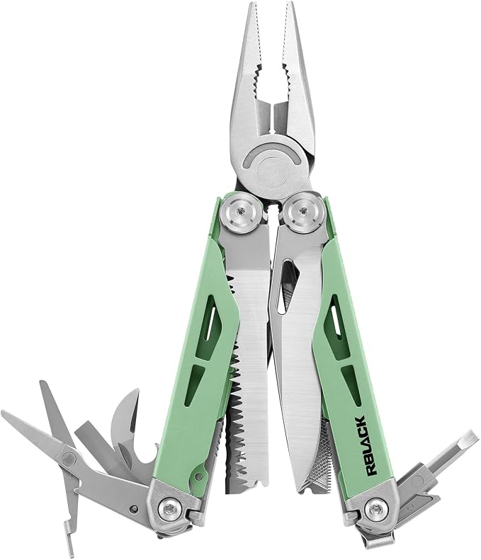 Multitool, 21-in-1 Multi Tool Pliers with Nylon Sheath | Safety Locking & Spring-Action Scissors Heavy-duty Stainless Steel Set for Work, Home, Garden, DIY & Auto, Mint Green