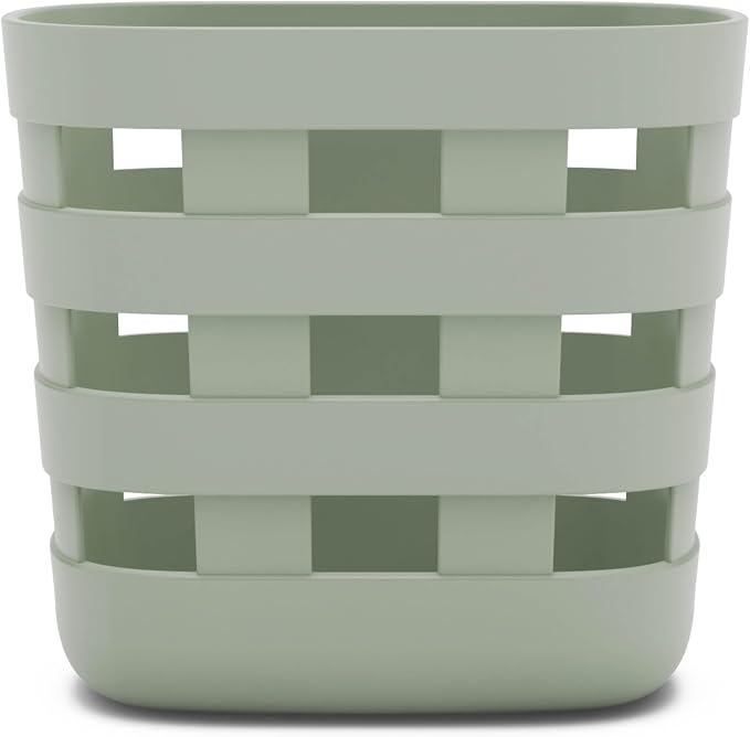 Lalo Bath Time Storage Bin - Keep Items Organized & Dry with Non-Toxic Plastic, Easy Cleanup, Removable Drying Bin, Woven Baby Organizer, Secure Wall Attachment, 9 x 5.5 x 8.5 in - Sage