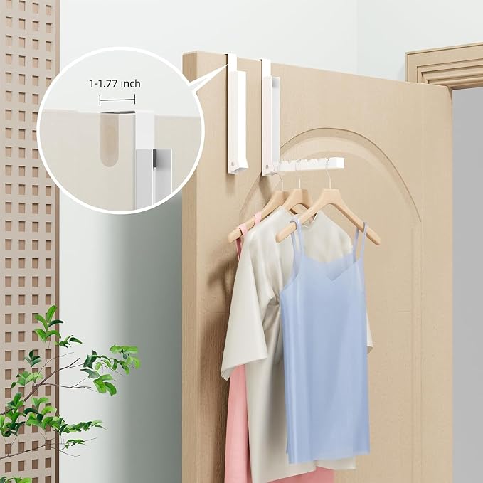 2-Pack Over The Door Hanger Foldable Clothes Drying Rack, Collapsible Hanging Coat Rack for Laundry Room & Bedroom, Space-Saving Compact Foldable Portable Clothing Hanger Hook, White