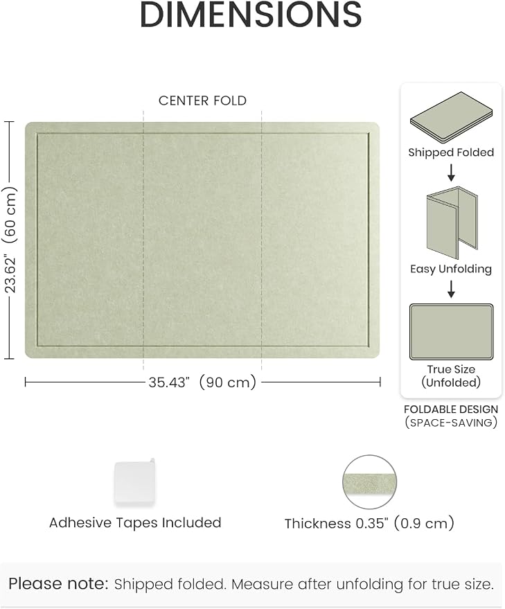Fluxynara 35.4" x 23.6" Bulletin Board, Sage | Cork Board Alternative with 12 Removable Adhesive Tabs, Foldable Felt Pin Board for Home, Office, Classroom & Dorm