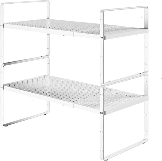 Expandable Cabinet Shelf Organizers, Kitchen Small Stand Rack Organization for Countertop Cupborad Pantry Desktop Spice Rack, White 2 Pack